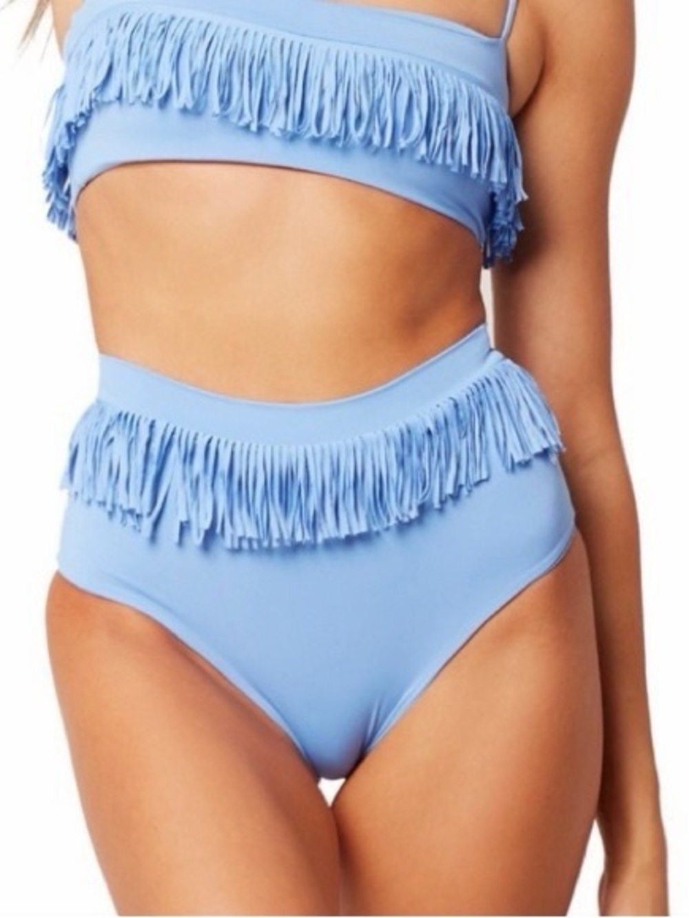 l*space High-Waist Fringe Bikini Bottoms - Light Blue XS